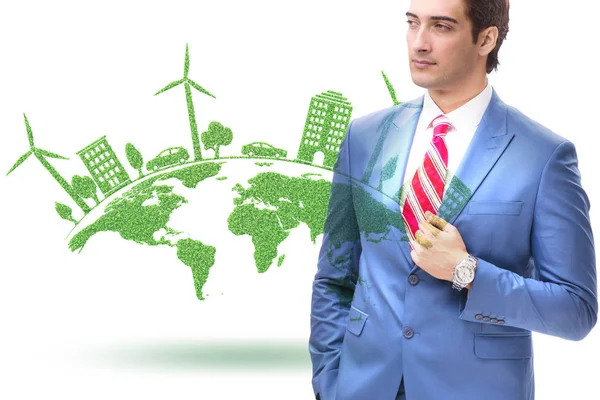 Concepto de ecología ecológica de la energía verde con empresario —  Fotos de Stock