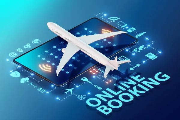 Concept van online airreizen Booking-3D rendering — Stockfoto