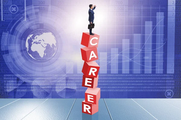 Career concept with businessman on top of blocks — Stock Photo, Image