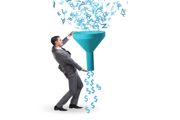 Data monetization concept with funnel and businessman — Stock Photo, Image