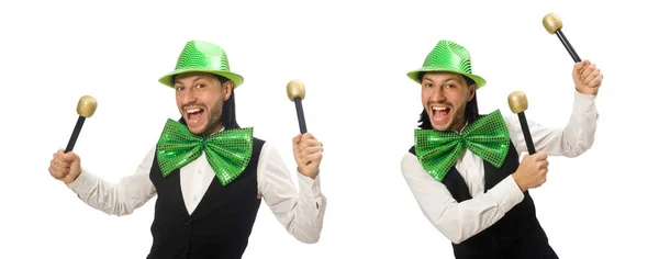 Człowiek z dużą zieloną muszką w zabawnej koncepcji — Zdjęcie stockowe