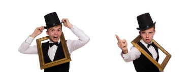 genç beyefendi beyaz izole kare tutan