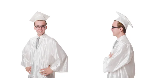 Молодой студент окончил среднюю школу по белому — стоковое фото