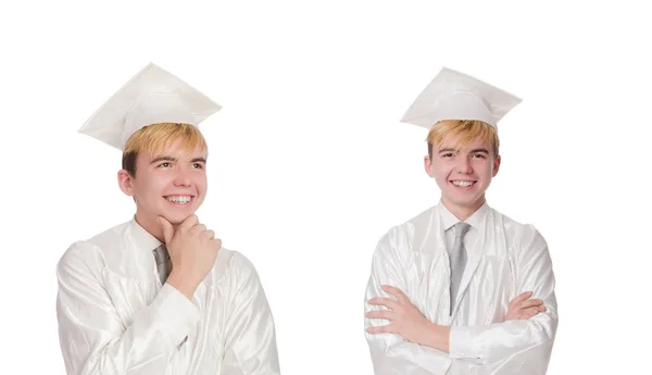 Joven estudiante masculino graduado de la escuela secundaria en blanco —  Fotos de Stock