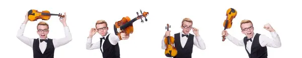 Jogador de violino engraçado em branco — Fotografia de Stock