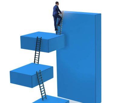 Bloğun tepesindeki işadamı beyazda izole edildi