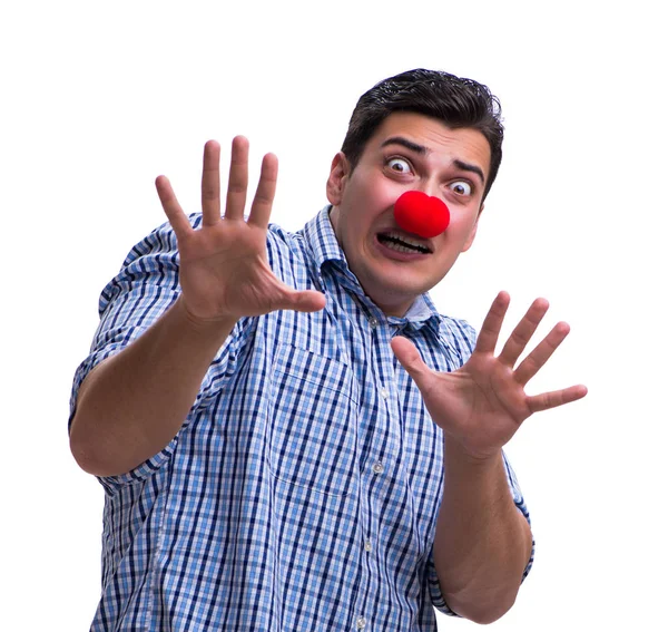 Hombre gracioso payaso aislado sobre fondo blanco —  Fotos de Stock