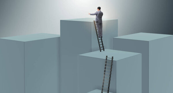 Businessman climbing blocks in career ladder business concept