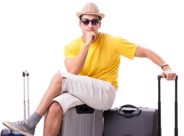 Mutlu genç adam yaz tatiline çıkıyor.