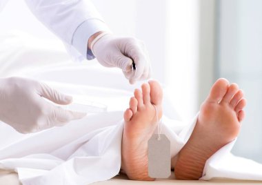 Polis morgdaki cesedi inceliyor.