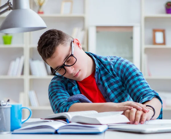 Ung tonåring förbereder sig för tentamen vid skrivbord inomhus — Stockfoto