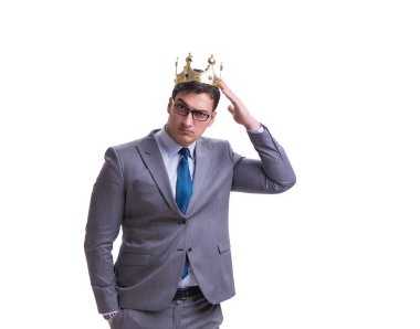 Kral işadamı beyaz arka planda izole edilmiş