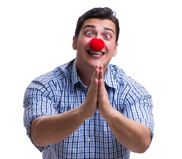 Hombre gracioso payaso aislado sobre fondo blanco — Foto de Stock