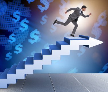 İş adamı iş dünyasında kariyer basamaklarını tırmanıyor