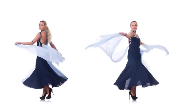 Woman dancing on the white — Stock Photo, Image
