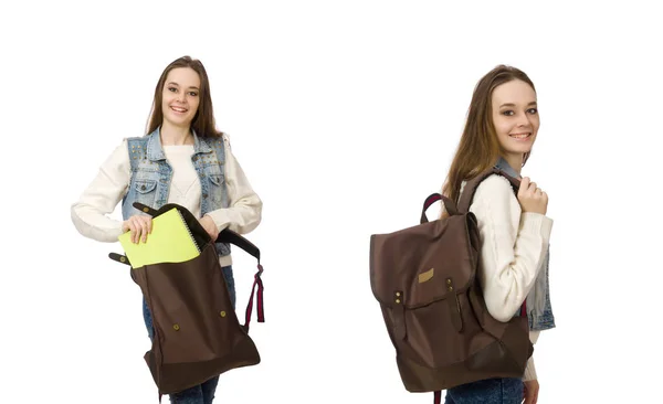 Mooie student houdt leerboeken geïsoleerd op wit — Stockfoto