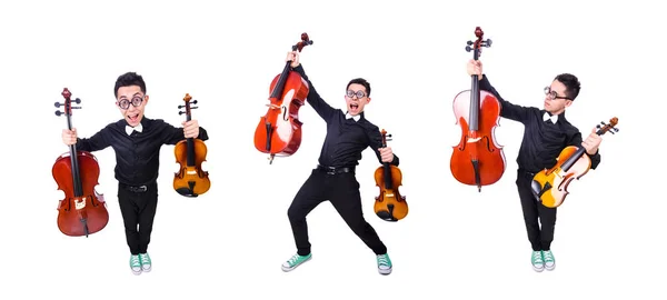 Hombre divertido con violín en blanco —  Fotos de Stock