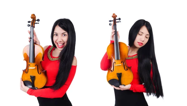 Chica joven con violín en blanco —  Fotos de Stock