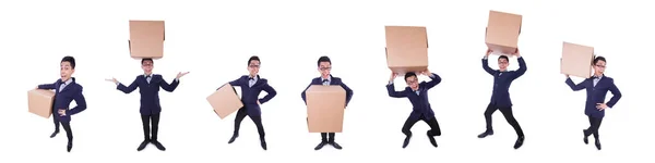 Hombre divertido con caja en blanco —  Fotos de Stock