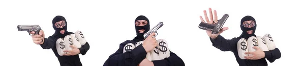 Funny criminal with gun isolated on white — Stock Photo, Image