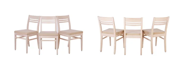 白で隔離される椅子の行 — ストック写真