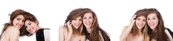 Twee vrouwelijke vrienden geïsoleerd op de witte — Stockfoto