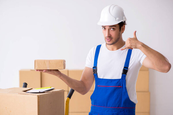 Young male professional mover doing home relocation