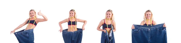 Mujer en concepto de dieta con jeans grandes —  Fotos de Stock