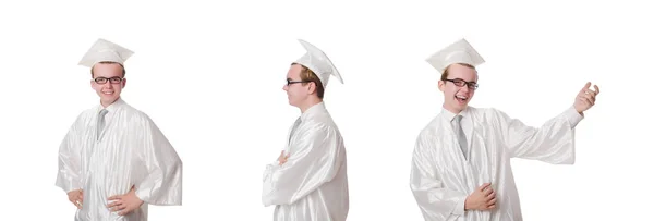 Junge männliche Schüler schlossen High School auf weiß ab — Stockfoto