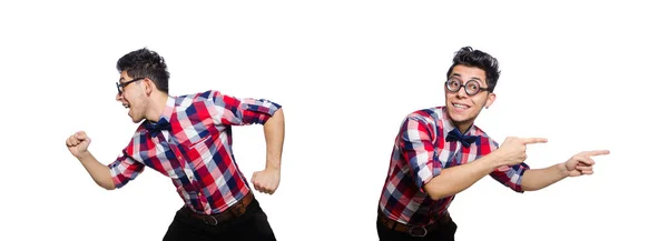 Jovem de camisa xadrez isolado em branco — Fotografia de Stock