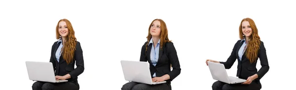 Femme d'affaires avec ordinateur portable isolé sur blanc — Photo