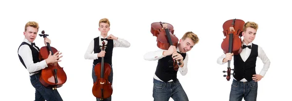 Hombre divertido con violín en blanco —  Fotos de Stock