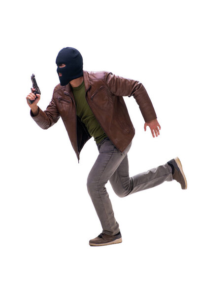 Robber wearing balaclava isolated on white background