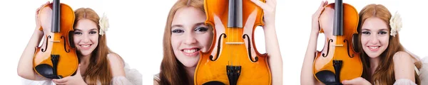 Joven violinista aislado en blanco — Foto de Stock