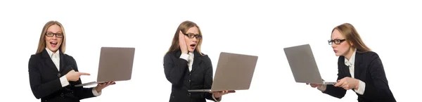 Mooi kantoor werknemer met laptop geïsoleerd op wit — Stockfoto