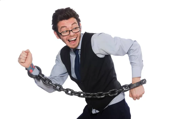 Chained male employee isolated on white — Stock Photo, Image