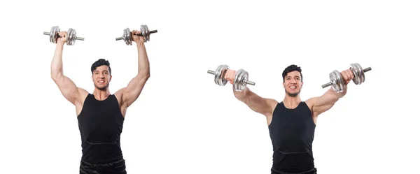 Man with dumbbells isolated on white — Stock Photo, Image