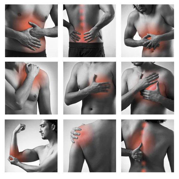 Collage van mensen die lijden aan acute pijn — Stockfoto