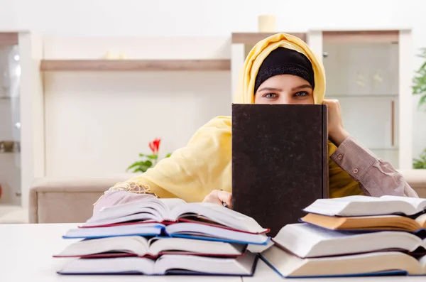 Female student in hijab preparing for exams — Stock Photo, Image