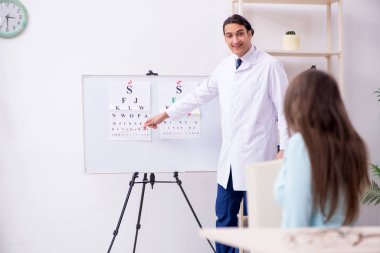 Genç bir kadın, erkek doktoru ziyaret ediyor.