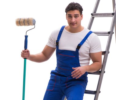 Genç ressam müteahhit beyaz arka planda izole edilmiş.