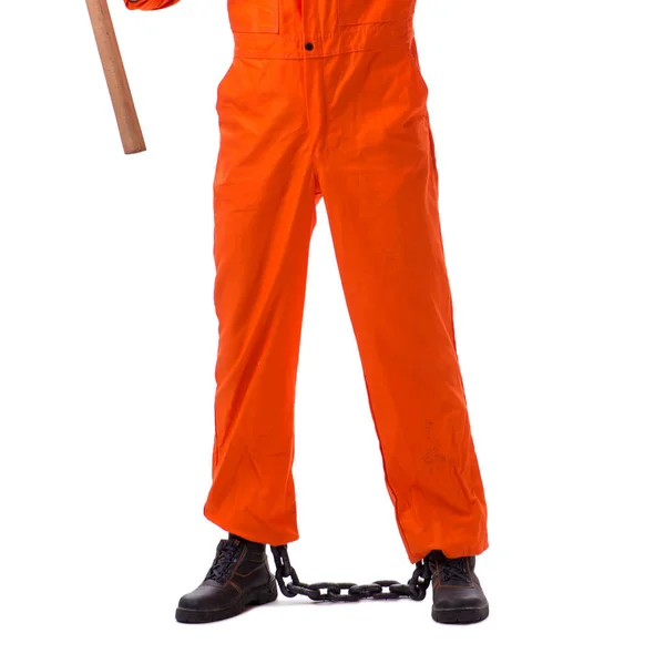 В'язень з сокирою ізольований на білому тлі — стокове фото