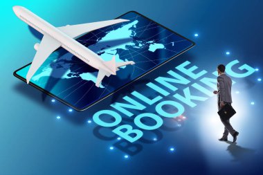 İş adamıyla online uçuş rezervasyonu kavramı