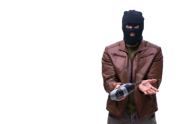 Rånare bär balaclava isolerad på vit bakgrund — Stockfoto