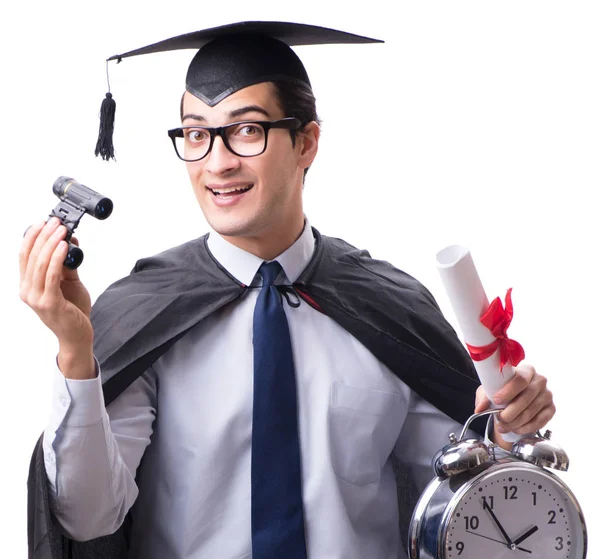 Estudante graduado isolado em fundo branco — Fotografia de Stock