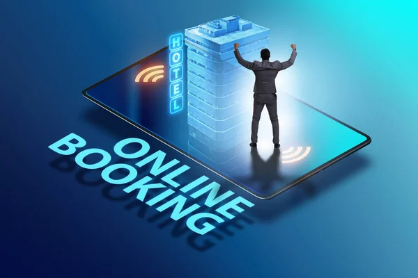 Concept of online hotel booking with businessman