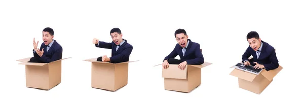 Homem engraçado na caixa — Fotografia de Stock