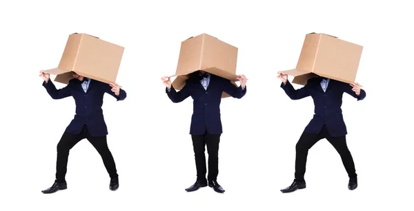 Businessman with box isolated on the white — Stock Photo, Image