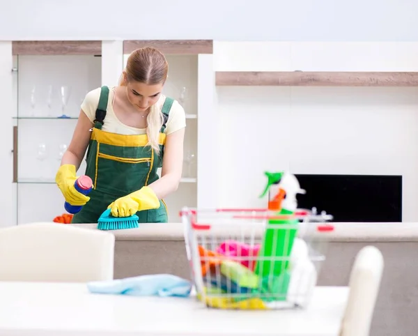 Professional cleaner cleaning apartment furniture — Stock Photo, Image
