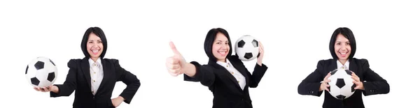 Mujer de negocios con bola en blanco — Foto de Stock